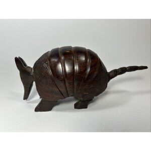 Vintage Wood Armadillo Figurine Hand Carved Folk Art Home Décor Gift 8”